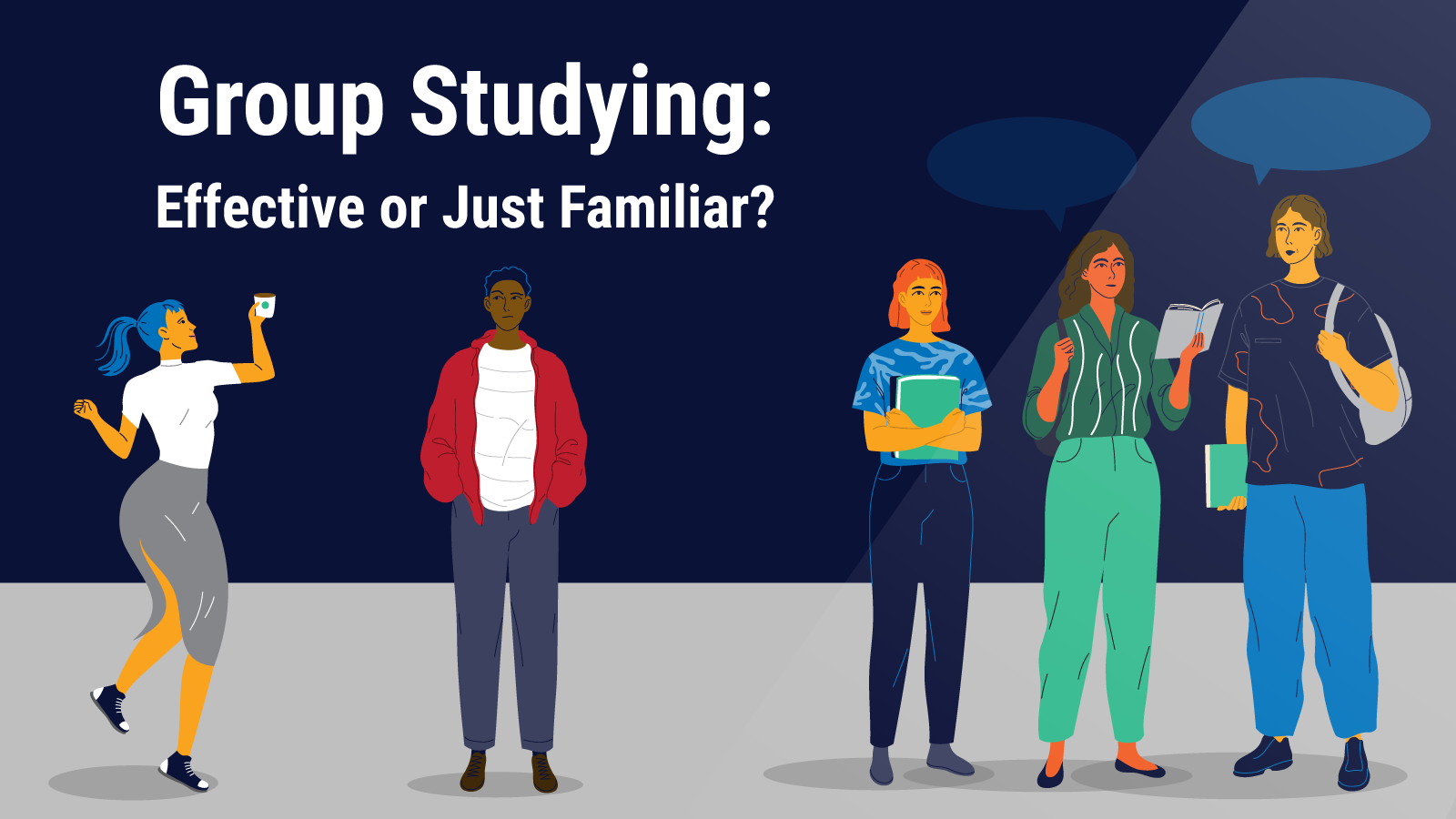 a mix of 5 med school study group participants in front of text saying Group studying: Effective or just familiar