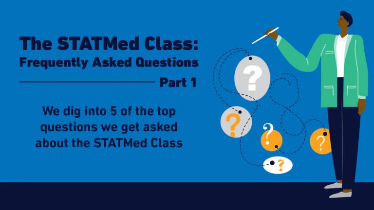Medical student surrounded by question marks