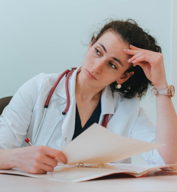 stressed female medical student
